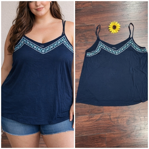 torrid Tops - Torrid Navy Embroidered Tank Top